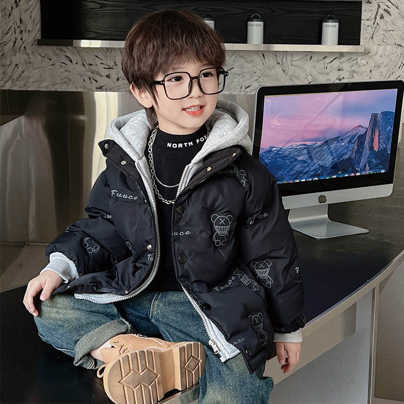男童秋冬羽绒棉服2024新款儿童连帽卫衣加厚宝宝棉衣棉袄男孩外套