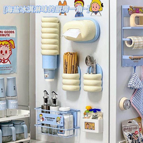侧磁吸壁挂式开瓶器吸管冰箱取杯器一次性面装饰贴收纳盒杯置物架
