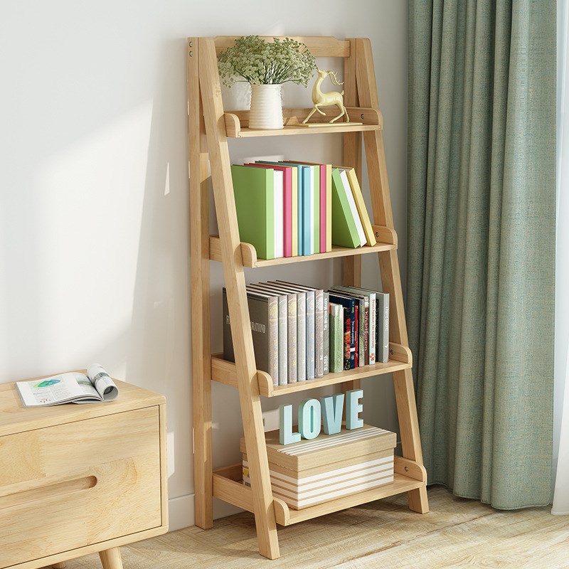 原木风实木书架现代简约家用多层梯形置H物架阳台落地绿植收纳架