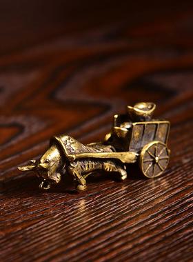 铜牛摆件金钱牛中式家居装饰招财牛工艺品牛拉车茶宠客厅摆设