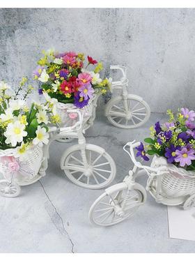 仿真向日葵绢花藤车桌面摆件房间装饰品盆栽小摆件拍照道具花车