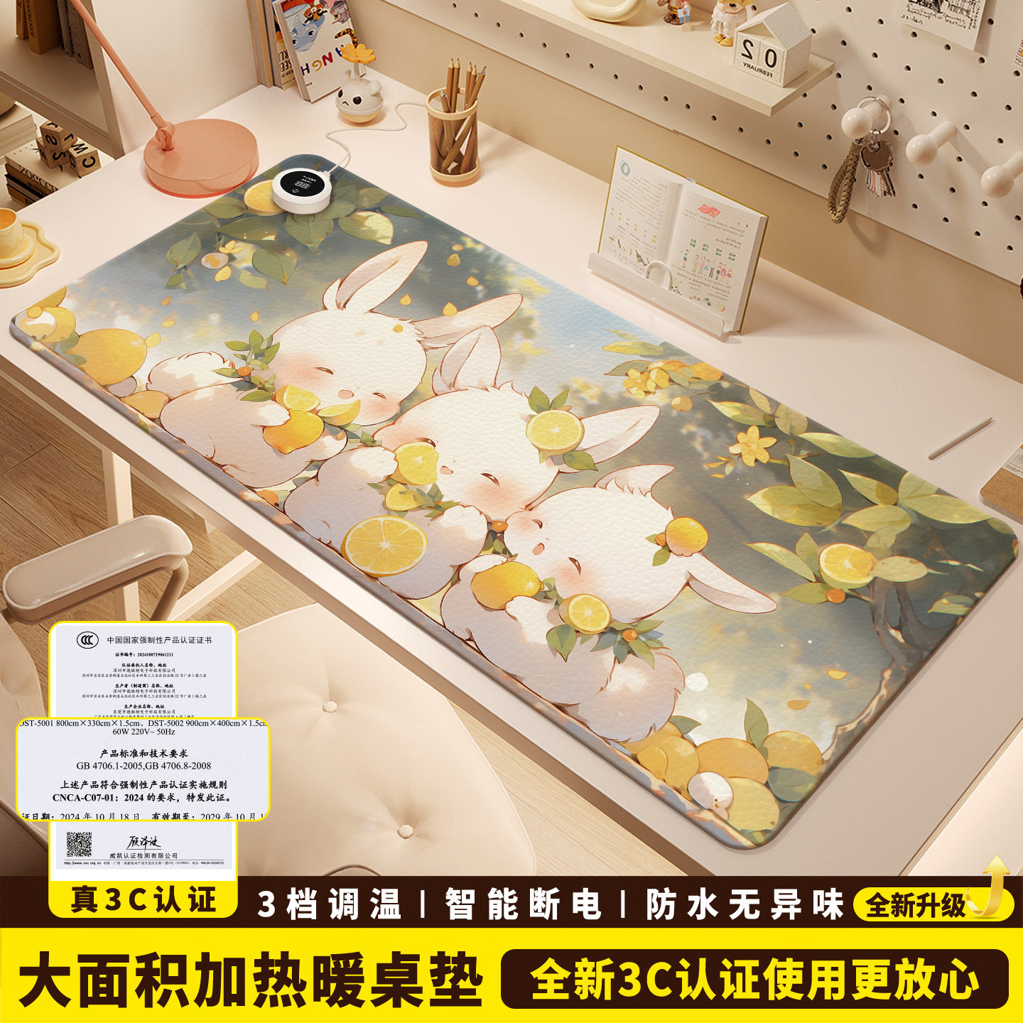 加热鼠标垫超大暖桌垫女生高颜值办公室左侧开关工位皮革加热垫电脑桌面发热键盘垫软垫子写字写作业电热桌垫