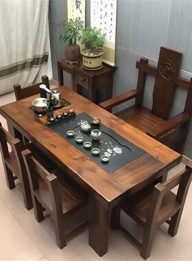 老船木茶桌椅组合实木功夫茶几中式泡茶台茶具套装家用一体茶室桌
