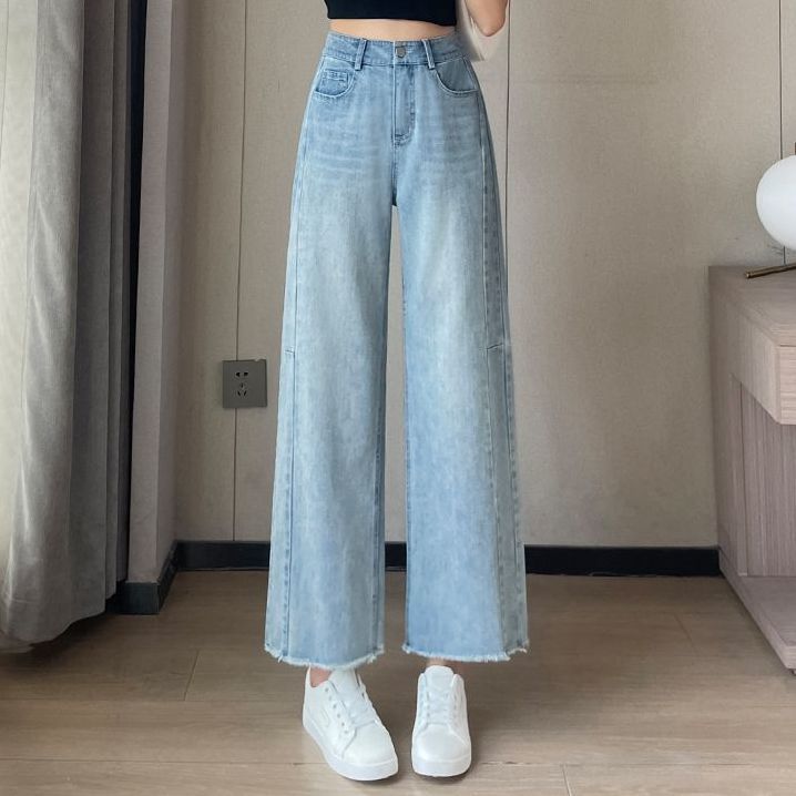 九分直筒牛仔裤女2025新款秋季浅色高腰裤子女款小个子窄版直筒裤