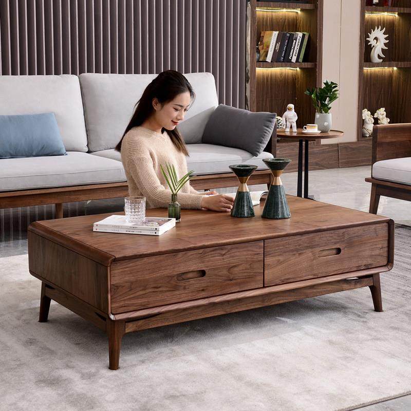 北美黑胡桃木全实木茶几桌现代简约客厅家用北欧小户型电视柜组合