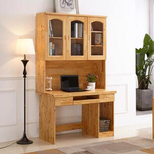 重庆实木家具厂订制全柏木桌面电脑桌带书架办公桌书柜木制写字台