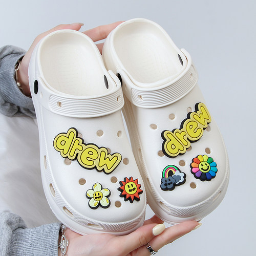 夏季外穿厚底洞洞鞋女新款旅游防滑沙滩凉鞋增高跟包头半拖鞋现货