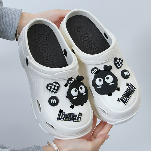 可爱潮流高跟洞洞鞋女新款凉爽防水爆款网红厚底包头半拖鞋可外穿