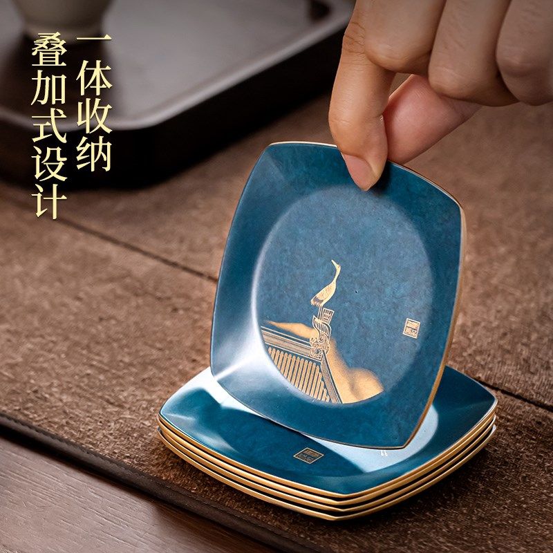 瑞鹤图高档杯垫中k式全黄铜茶托B茶道功夫茶杯托隔热垫创意茶具配,餐饮具,茶托,淘宝优惠券,粉丝福利购,淘宝优惠卷