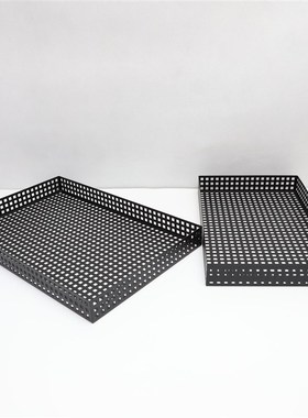 现代简约黑网f格收纳托盘摆件客厅样板间衣帽间玄关家居桌面装饰