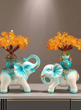 陶瓷大象a摆件一对创意客厅电视柜酒F柜轻奢玄关家居装饰品乔迁礼