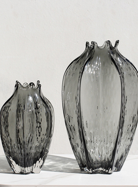 现代简约透明灰色k玻璃杨桃花瓶摆件样板间客厅卧室餐厅花器装饰