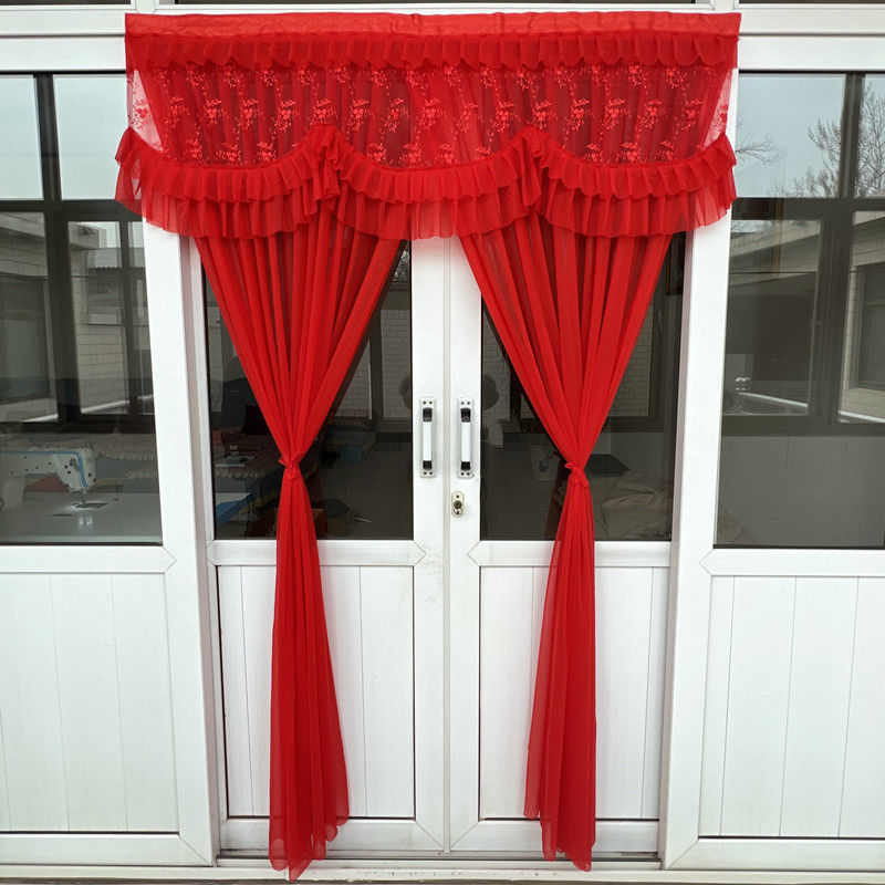 红色绣花门帘魔术贴农村结婚门帘C家用魔术贴夏季窗帘隔断布艺卧