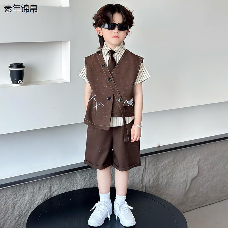 儿童西装套装男童主持人服装英伦风帅气花童婚礼服男孩钢琴演出服