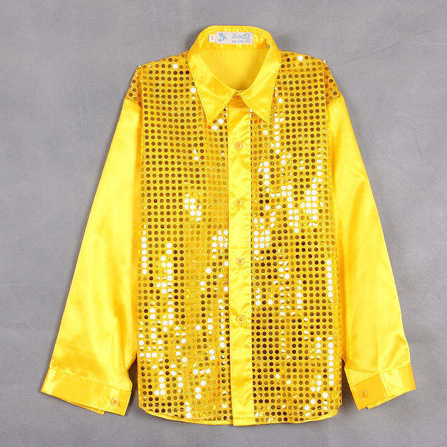 儿童演出衬衫闪亮片衬衫衬衣舞台服装晚会男装舞蹈表演大合唱衬衫