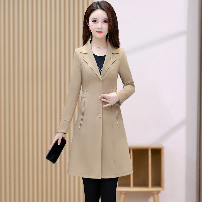 卡其色西装领风衣女中长款春季2024新款气质显瘦今年流行早春外套