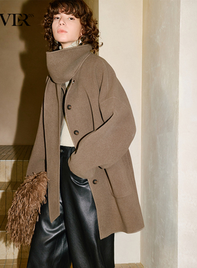 COVERINS100高支羊毛围巾领大衣外套女宽松2025冬新款CC35510050