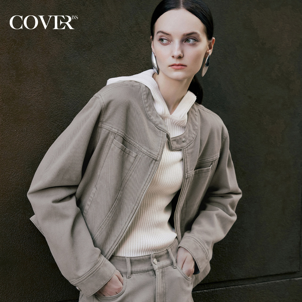 COVERINS【博主同款】时髦圆领牛仔短外套女（含可拆卸夹层）