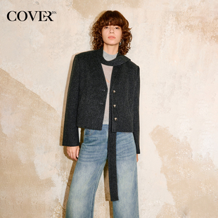 COVERINS轻薄白鹅绒羽绒服女高支羊毛短外套2025冬新款 CC35508140