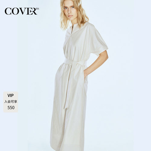 COVERINS_意大利匹马棉_绑带连衣裙女夏季通勤气质长裙CC34205080