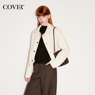 COVERINS灯芯绒棉服外套女短款 CC35308050 夹桑蚕丝羊毛2025秋新款
