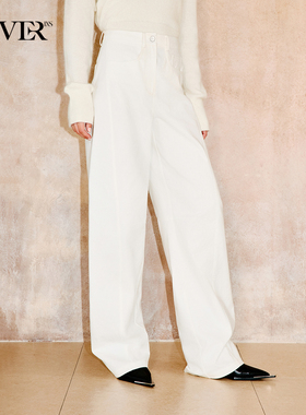 COVERINS白色弯刀牛仔裤女阔腿裤宽松休闲风2025冬新款CC35520100