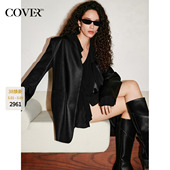 CC36110170 新款 COVERINS黑色三醋酸无领西装 外套女缎面感2026春季