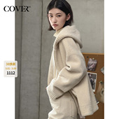 COVERINS 白色仿羊羔绒连帽外套女宽松仿皮毛一体 赵今麦同款