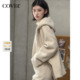 COVERINS 白色仿羊羔绒连帽外套女宽松仿皮毛一体 赵今麦同款