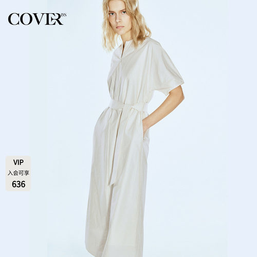 COVERINS_意大利匹马棉_绑带连衣裙女夏季通勤气质长裙CC34205080