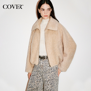 CC35510150 新款 COVERINS圈圈卷羊毛纺翻领外套女短款 2025冬季