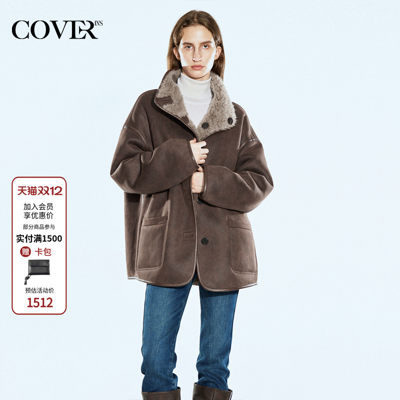 COVERINS【明星同款】羊毛环保仿皮毛一体两面穿外套女CC34510278