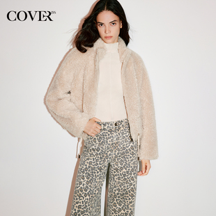 COVERINS立领颗粒绒羊毛短外套女宽松2025冬季 CC35510250 新款
