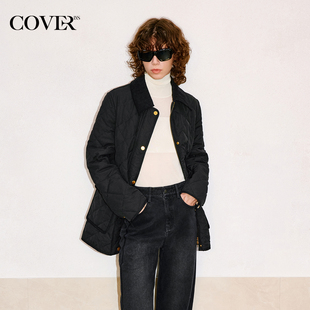 COVERINS翻领菱格棉服外套女夹真丝羊毛2025冬新款 CC35508110