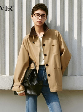 COVERINS巴恩风工装外套女宽松灯芯绒翻领夹克CC35110028