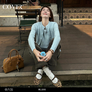 背心女CC34306210 绵羊毛绞花圆领针织开衫 COVERINS 董洁同款