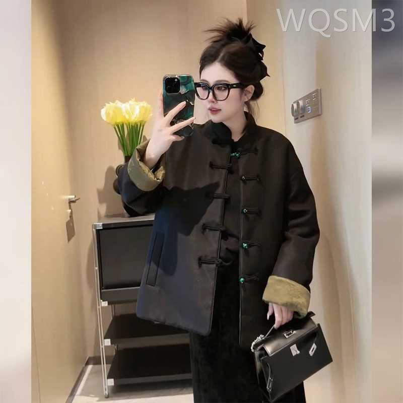 新中式唐装中国风女装高级感超好看黑色双面棉服外套2024新款秋冬