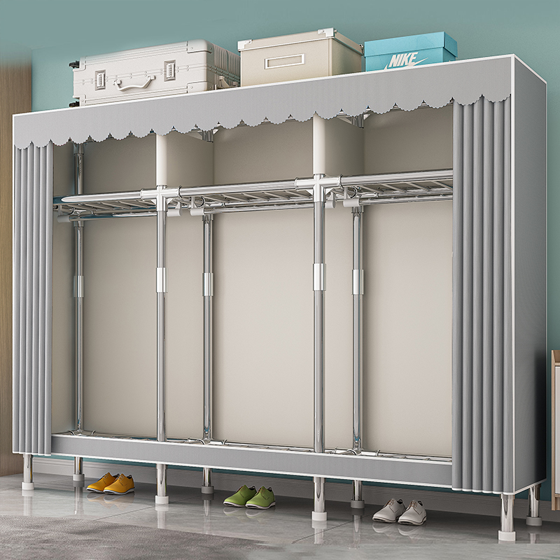 衣柜全钢架结构家用卧室布衣柜加粗加厚出租房用衣架柜简易拉链款