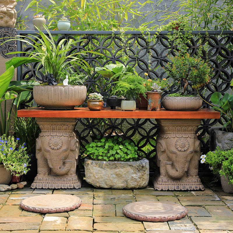 汉韵堂庭院花架阳台顶楼花园布置石墩摆件露台落地花盆实木置物架,家居饰品,户外/庭院摆件,淘宝优惠券,粉丝福利购,淘宝优惠卷