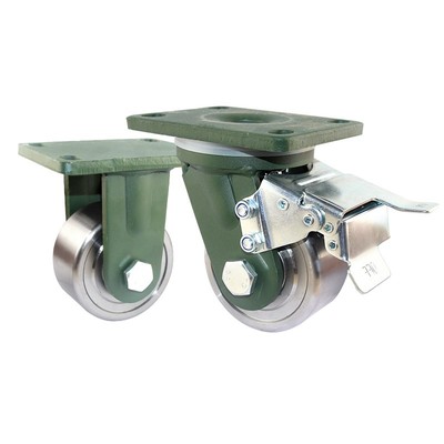 超重型万向轮轮子4568寸全铁锻钢定向轮牵引刹车脚轮承重1吨轱辘