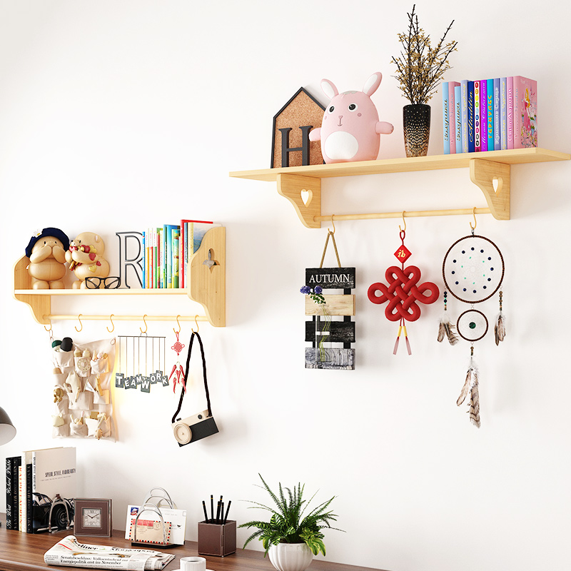 实木壁挂书架墙面墙上路由器搁板架儿童卧室收纳架床头挂墙置物架