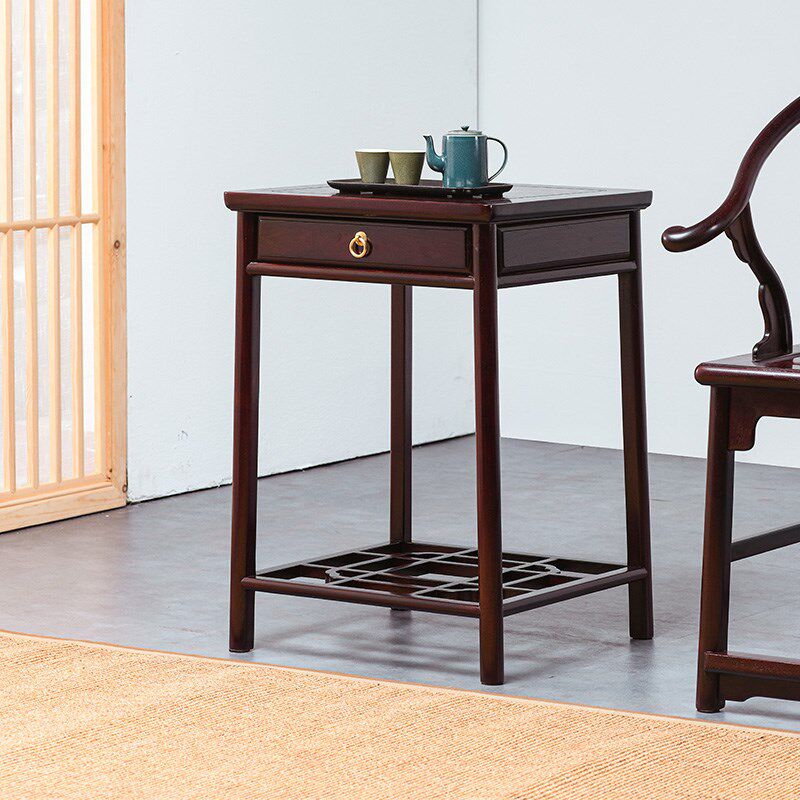 赞比亚血檀茶几中式功夫茶台边几实木茶水柜非洲小叶紫檀角几原木