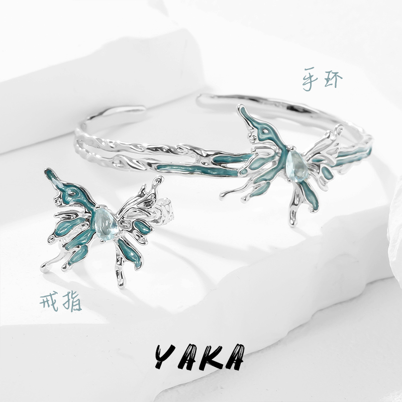 小众女滴釉个性蝴蝶戒指