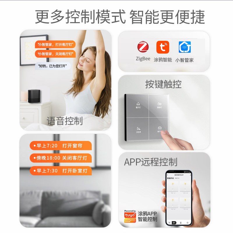 Zigbee智能开关控制面板中控情景H涂鸦声控全屋智能家居系统