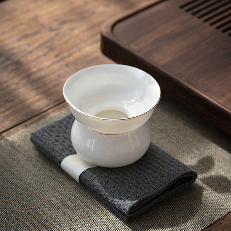 现货速发德化描金羊脂白玉茶漏茶滤陶瓷过滤网茶叶茶隔功夫茶具配