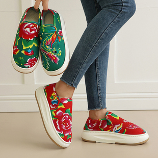 东北大花情侣款布鞋懒人鞋宽松月子鞋鸳鸯鞋文艺家居妈妈鞋软底鞋