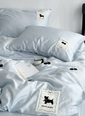 精选Layman外行 夏季樱桃刺绣60s天丝四件套丝滑凉感莱赛尔床单被