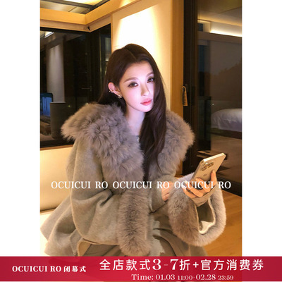 CUICUI崔崔【浪漫之都】100澳毛/狐狸毛领双面呢外套短款毛呢大衣