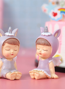 独角兽天使汽车摆件树脂工艺品生日蛋糕烘焙装饰插件家居车载