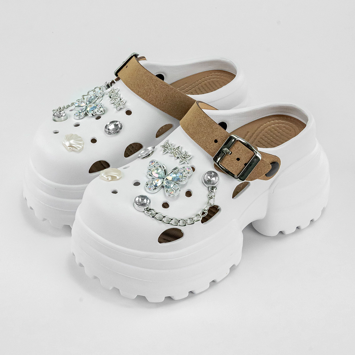 新款星星贝壳蝴蝶时尚增高10cm百搭洞洞鞋女外穿厚底防滑凉拖鞋